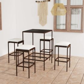 5 Piece Patio Bar Set with Cushions Poly Rattan Brown