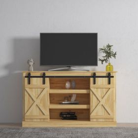Farmhouse Sliding Barn Door TV Stand for TV up to 65 Inch Flat Screen Media Console Table Storage Cabinet Wood Entertainment Center Sturdy Ranch Rusti