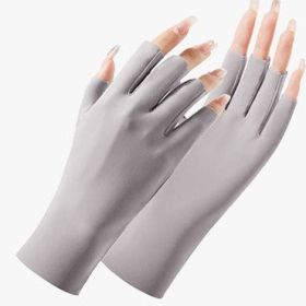 Thin Women's Sunscreen Ice Silk Gloves (Option: Gray-One Size)