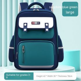 Primary School Student Children's Spine Protection Schoolbag (Option: Sapphire Blue Green Large)