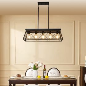 5-Light Farmhouse Chandeliers for Dining Room, Metal Rustic Pendant Island Light Fixture, Modern Rectangular Island Lights for Kitchen (Color: as Pic)