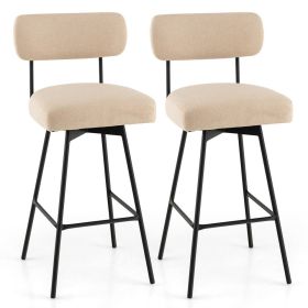 Bar Height Upholstered Kitchen Dining Chairs Swivel Bar Stools (Color: beige, Type: 2 Pcs)