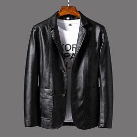 Men's Youth Leather Jacket Coat (Option: Black-XL)