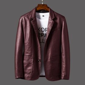 Men's Youth Leather Jacket Coat (Option: Wine Red-5XL)